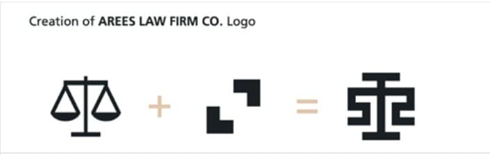 Logo creation: scales of justice plus structure equals the AREES monogram