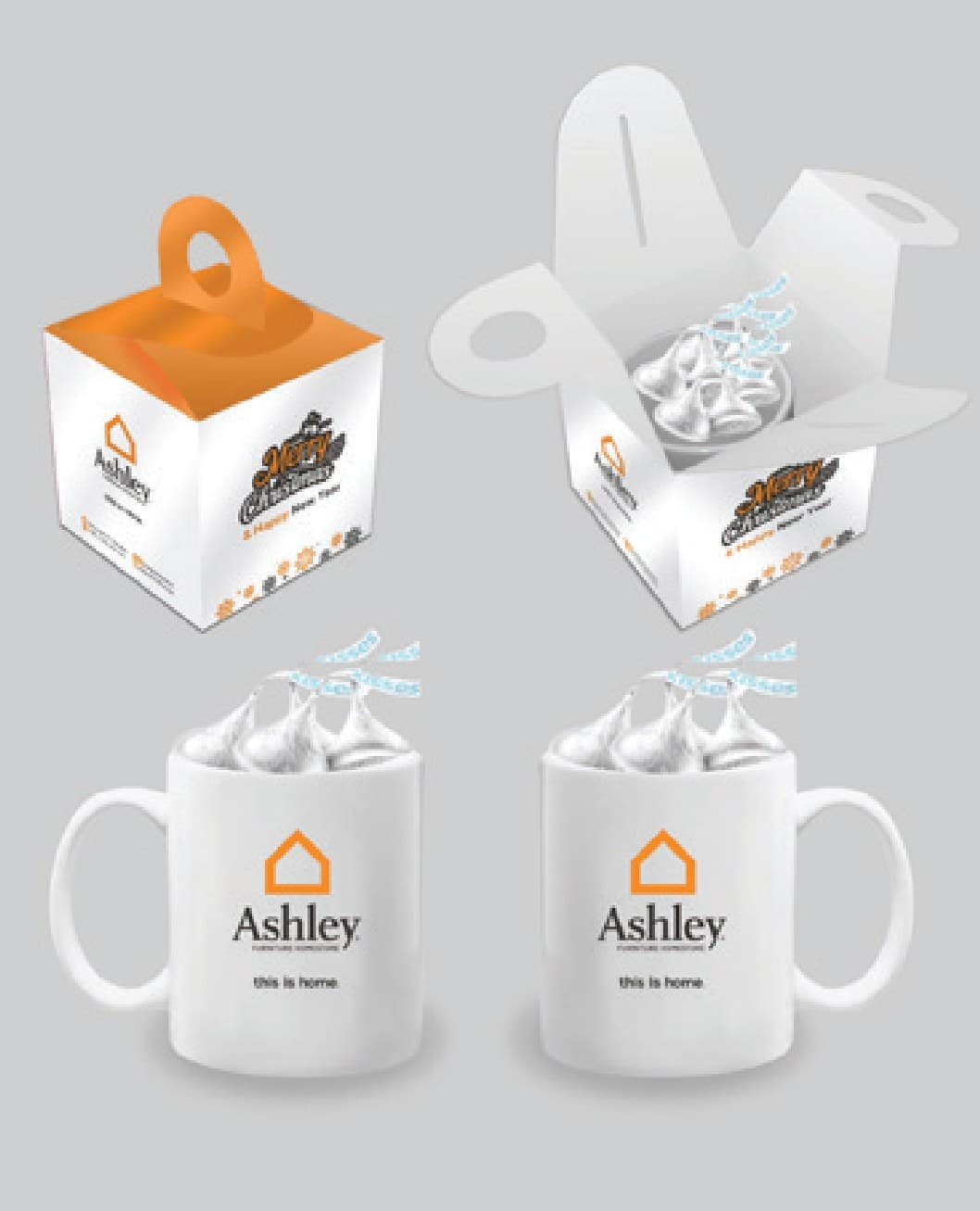 Ashley branded mugs in gift packaging