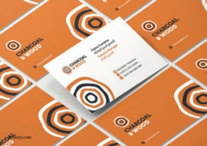 Charcoal & Wood orange business cards