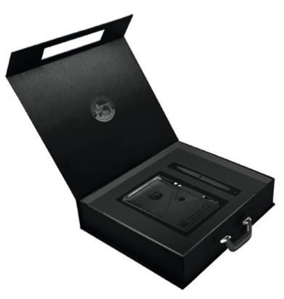 Open black presentation box with inlay